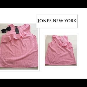 JNY Pink Ruffle Square Sleeveless Top